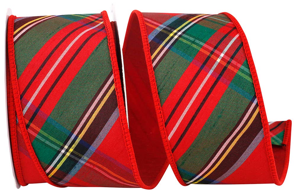Plaid Dupioni Clas. Diagonal Luxe Red Backed Wired Edge 40D