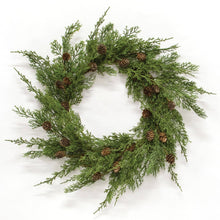 Load image into Gallery viewer, Western Cedar &amp; Pinecone Wreath, 24&quot;