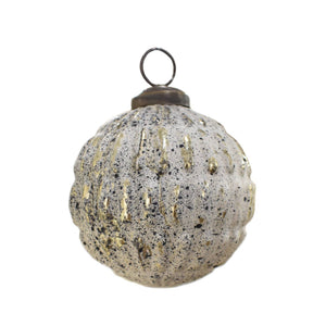 Glass Textured White Gold Ball Ornament 3.5"